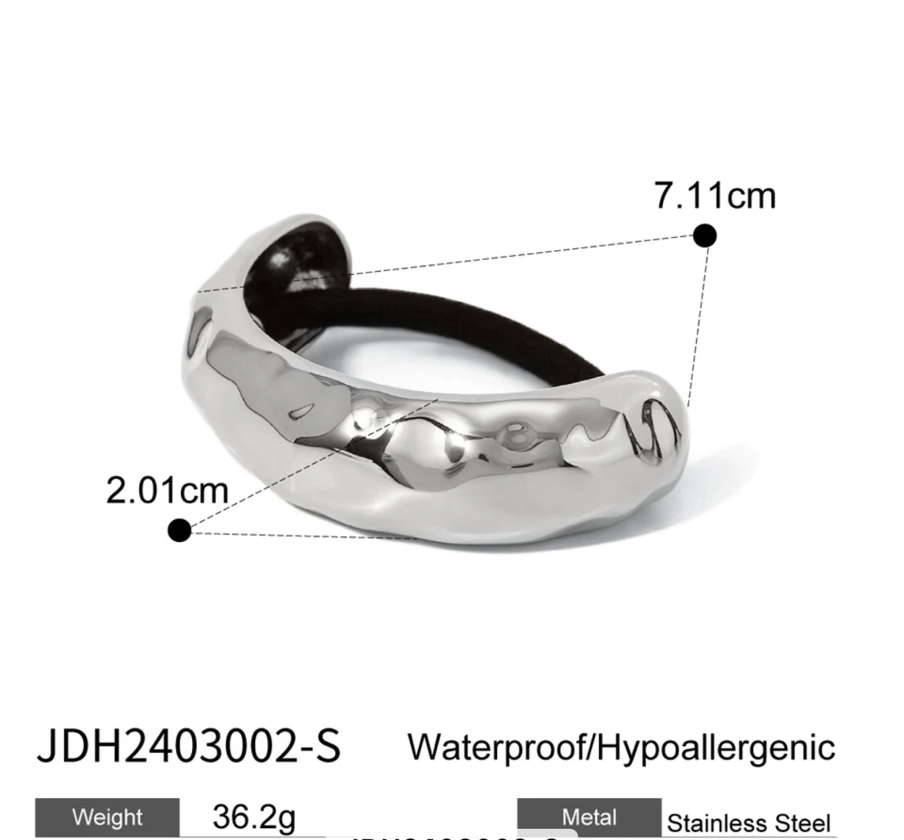 Liga para el cabello con detalle dorado en acero inoxidable 316L. — resistente al agua e hipoalergénica