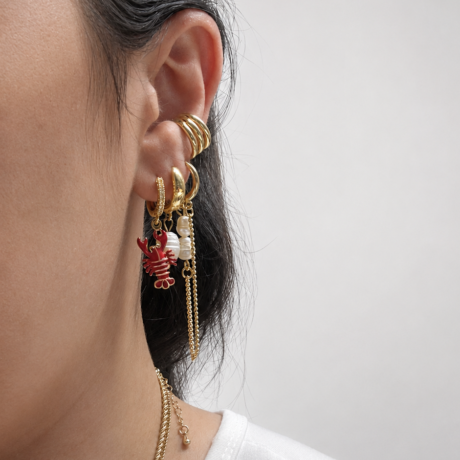 Aretes Pieza Coralina de chapa de oro 18K, vista adicional 2