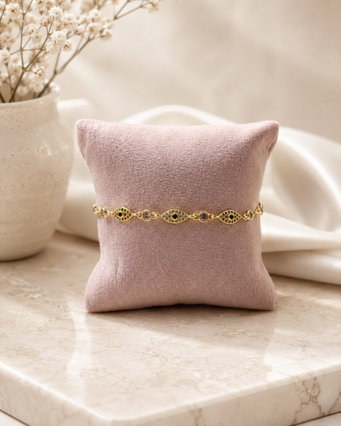 Pulsera con piedras decorativas y detalles en chapa de oro para joyería de mayoreo