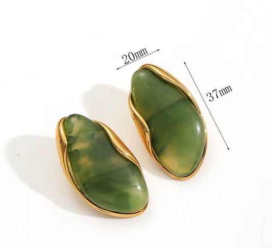 Aretes Aura Verde de acero inoxidable 316L