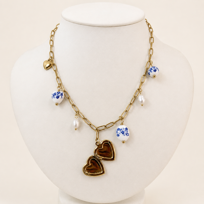 Collar Relicario Corazón Azul de acero inoxidable 316L, vista adicional 2
