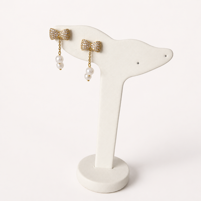 Aretes BQ Moño con perlas de río y zirconias, diseño femenino y elegante