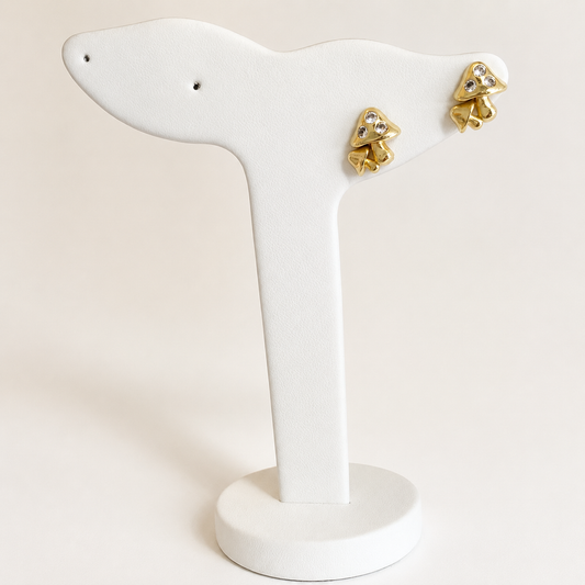 Aretes tipo broquel FUNGUS en chapa de oro 18k para joyería de mayoreo.