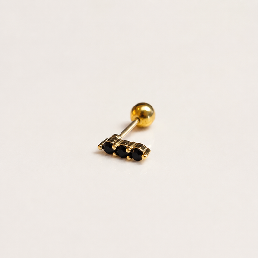 Aretes PEARCING BLACK en chapa de oro 18K con cristales negros brillantes