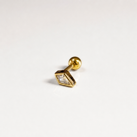 Aretes tipo PEARCING DIAMANTE en acero inoxidable 316 con detalle de piedra para joyería de mayoreo.