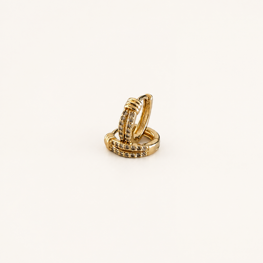 Arracada Vella doble en chapa de oro de 18k con piedras brillantes, joyería femenina para venta de mayoreo.