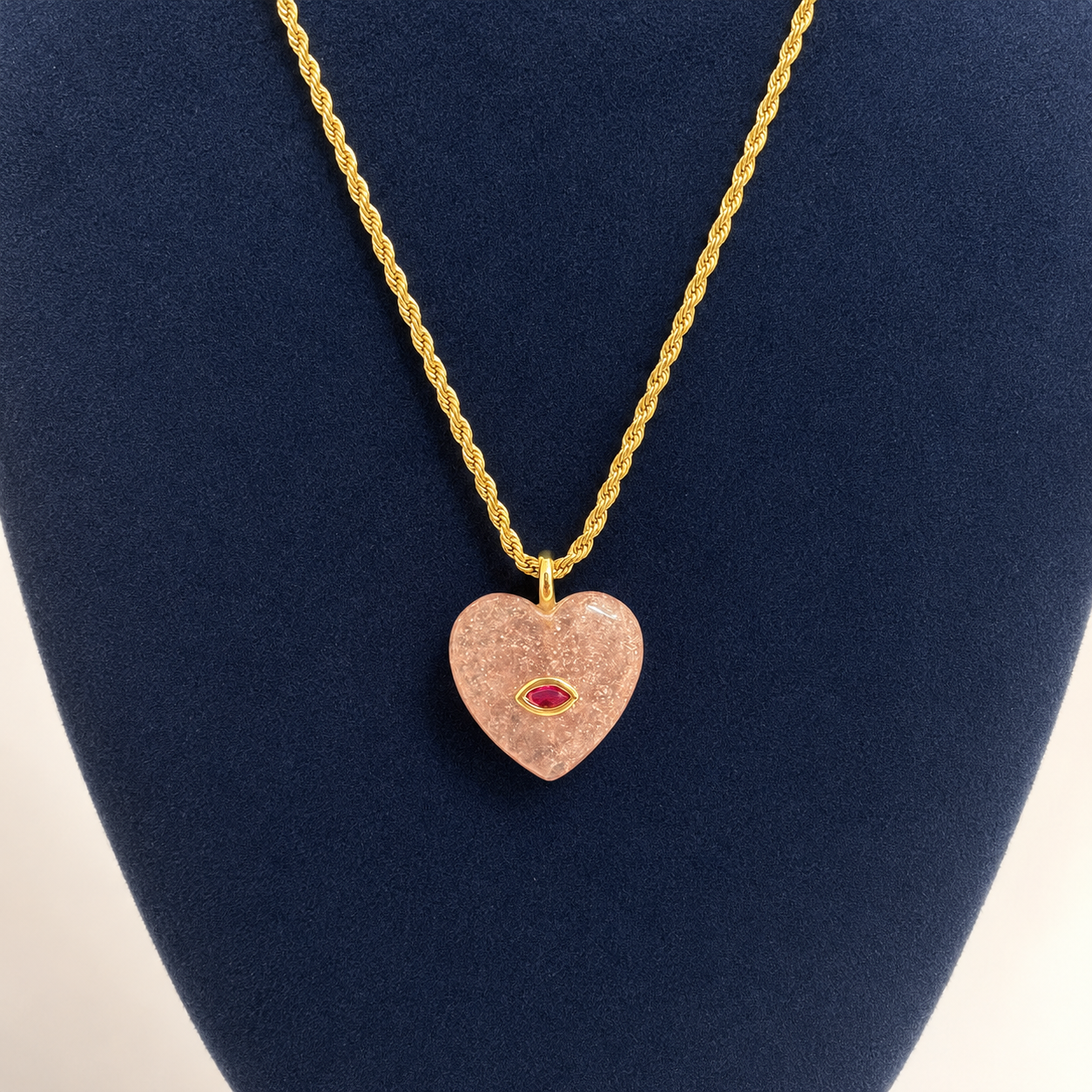 Collar Heart Cuarzo Rosa