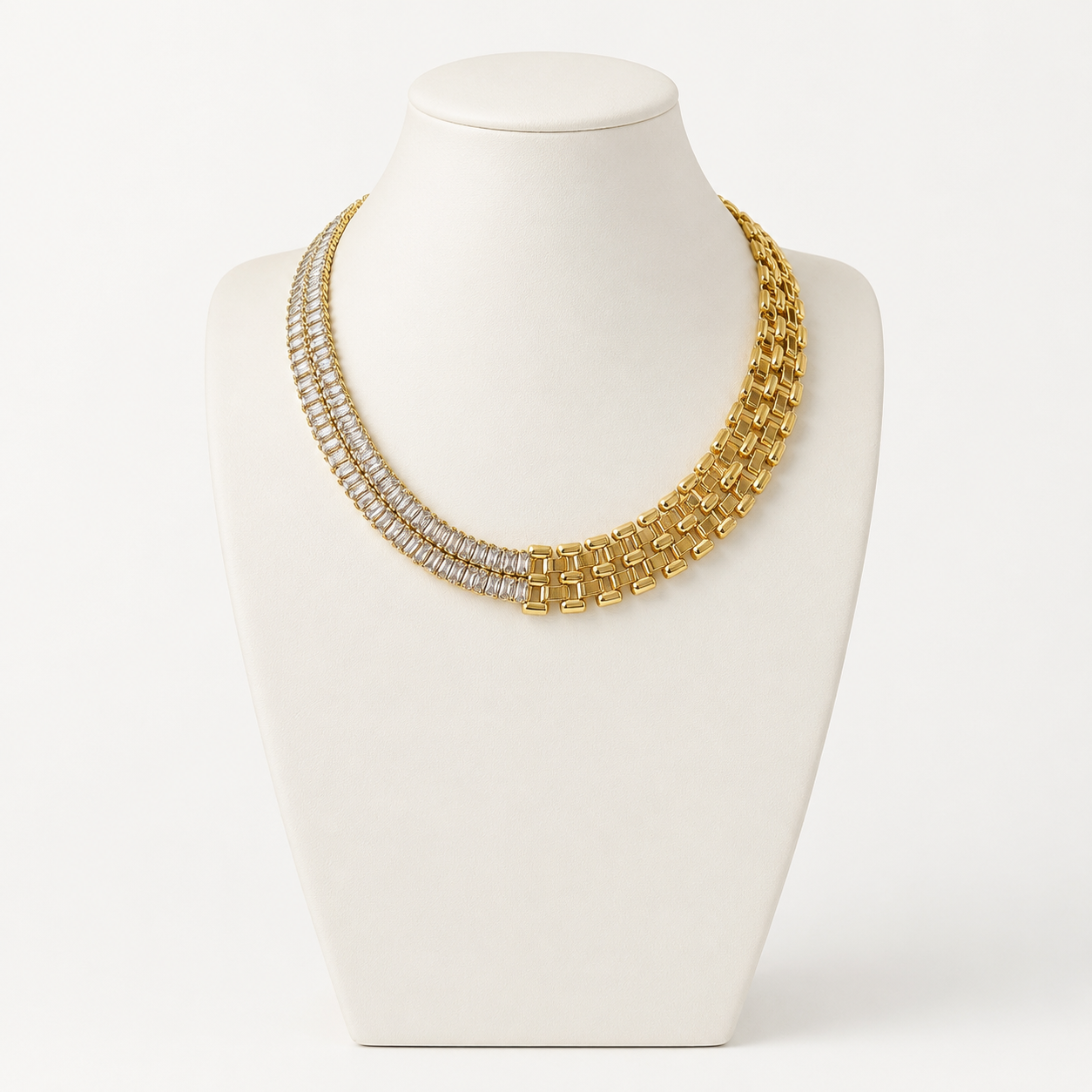 Collar statement de acero inoxidable 316L para mujer, diseño moderno y llamativo, ideal para joyería de mayoreo y accesorios para revender.