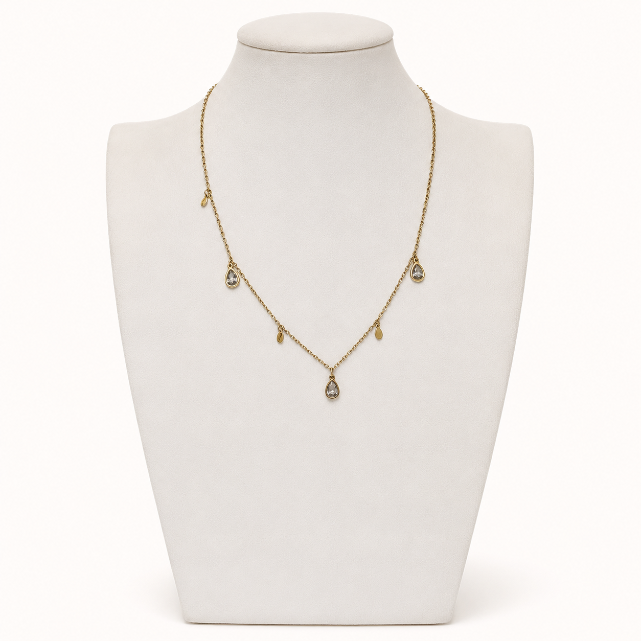 Collar de acero inoxidable 316L con piedras, diseño elegante y sutil para uso diario.
