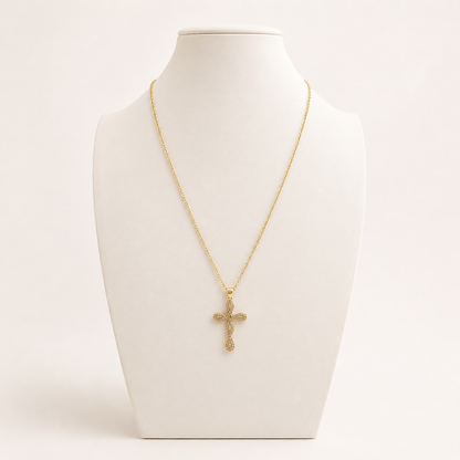 Collar de cruz de chapa de oro 18K, diseño religioso dorado para joyería de mayoreo