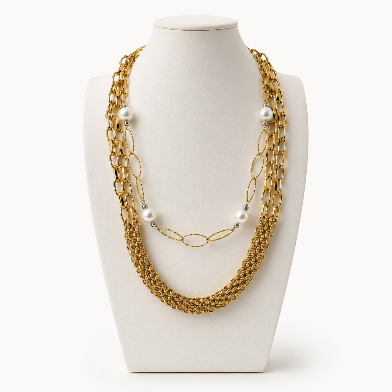 Collar de chapa de oro con perlas, diseño femenino para joyería de mayoreo
