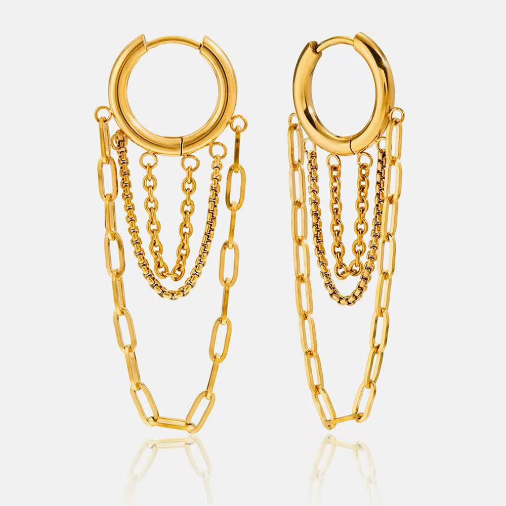 Aretes Luz Urbana en acero inoxidable 316L, estilo sofisticado con brillo urbano, joyería moderna premium.