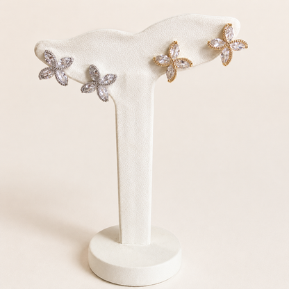 Aretes Flores Con Cristales Gold de chapa de oro 18K, vista adicional 2