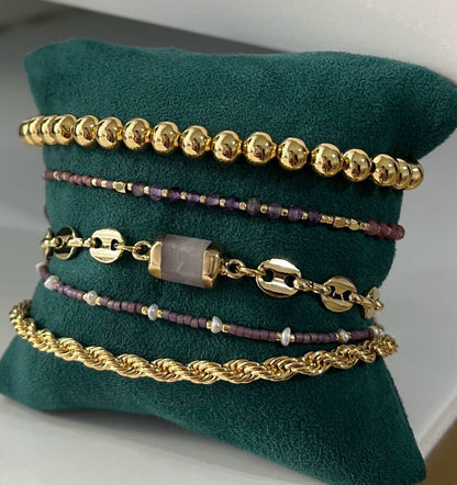 Pulsera morada miyuki con perlas
