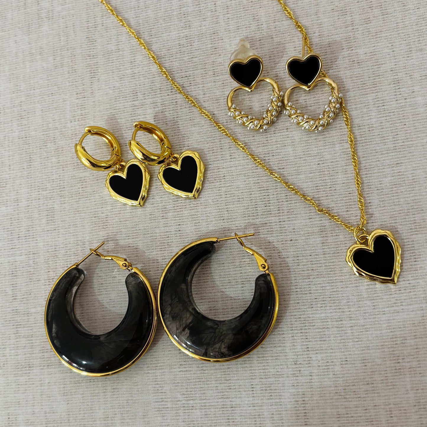 Doble Corazón Perla Noir