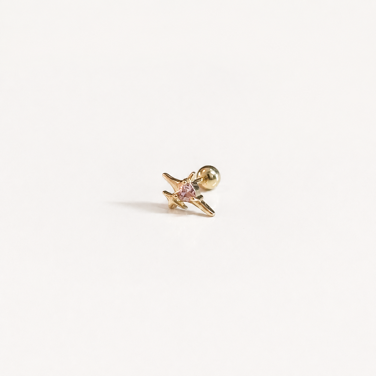 Aretes tipo pearcing estrella gold rosa con piedras brillantes en baño de chapa de oro blanco 18k para joyería de mayoreo
