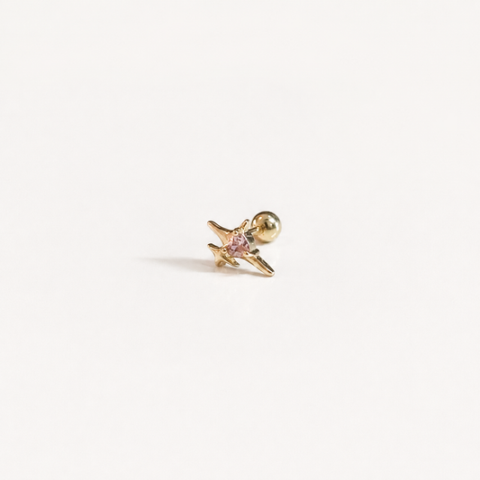Aretes tipo pearcing estrella gold rosa con piedras brillantes en baño de chapa de oro blanco 18k para joyería de mayoreo