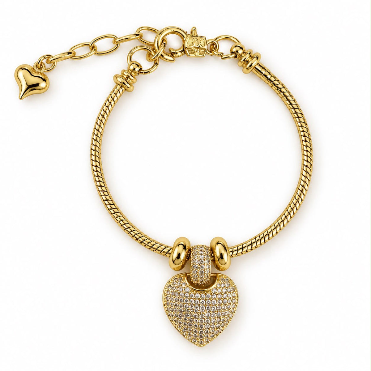 Pulsera dorada con corazón tipo candado cubierto de cristales