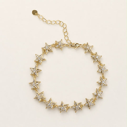 Pulsera Dorada con Piedras en chapa de oro 18K, diseño femenino y elegante.