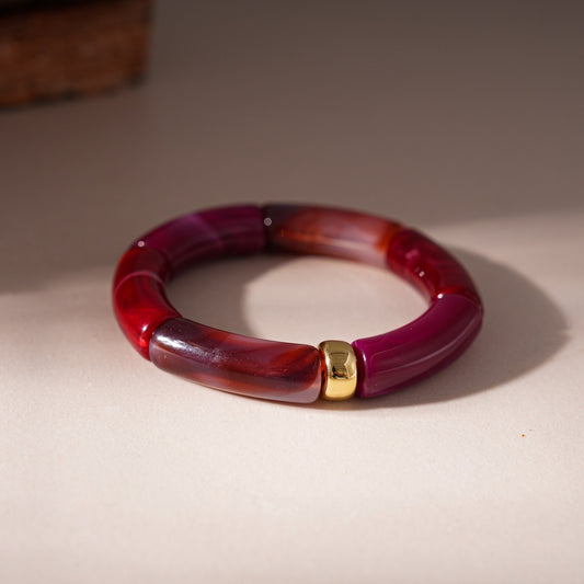 Brazalete BUGAMBILIA con detalles dorados, pulsera aro rígida DE MAYOREO